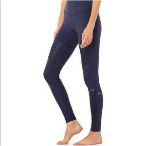 Alo Yoga Women's Athletic Dark Blue Mid Rise Moto Leggings - Small